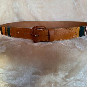 Handmade Leather Woven Textile Southwestern Geometric Design Belt XL 36" - 40"